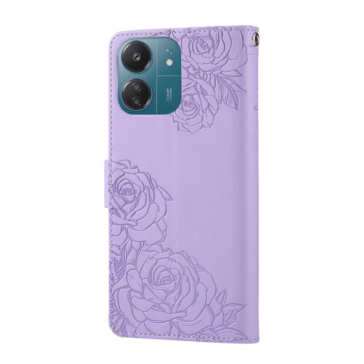 For Redmi 13C 4G / 5G / Poco C65 Rose Flower Embossed 3-Card Slots Leather Phone Case