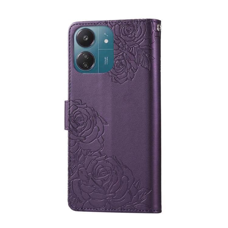 For Redmi 13C 4G / 5G / Poco C65 Rose Flower Embossed 3-Card Slots Leather Phone Case