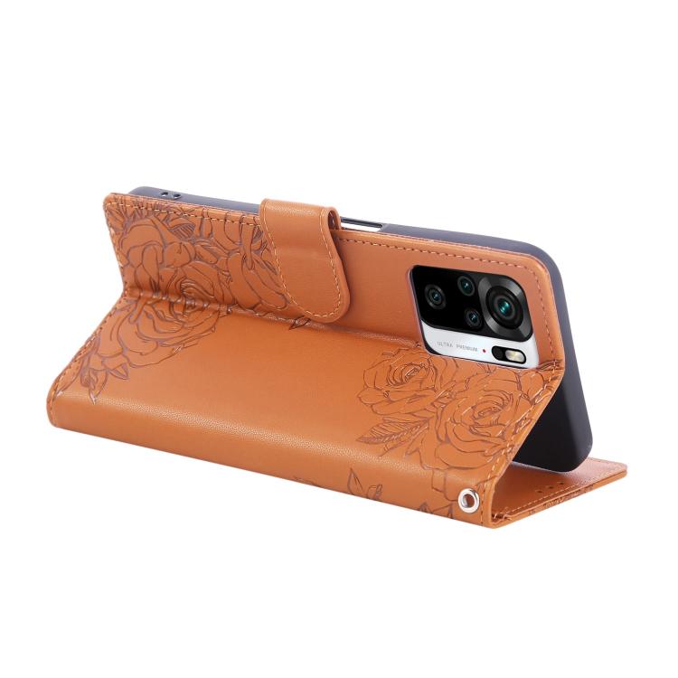 For Redmi Note 10 4G / 10S Global Rose Flower Embossed 3-Card Slots Leather Phone Case