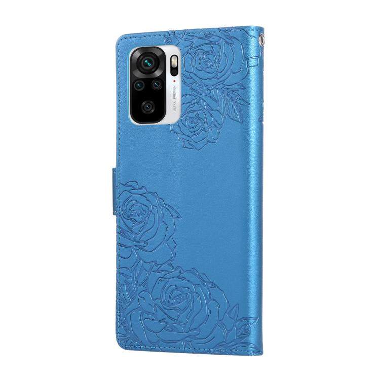 For Redmi Note 10 4G / 10S Global Rose Flower Embossed 3-Card Slots Leather Phone Case