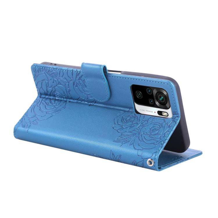 For Redmi Note 10 4G / 10S Global Rose Flower Embossed 3-Card Slots Leather Phone Case