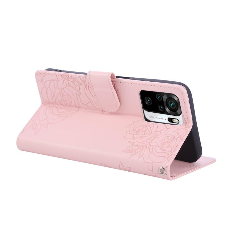 For Redmi Note 10 4G / 10S Global Rose Flower Embossed 3-Card Slots Leather Phone Case