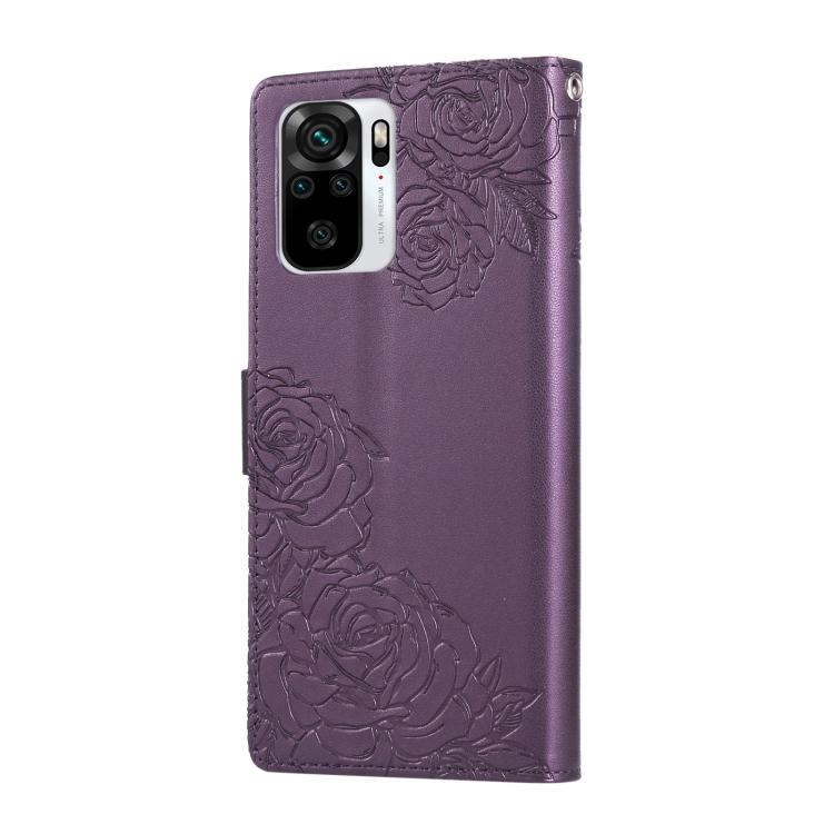 For Redmi Note 10 4G / 10S Global Rose Flower Embossed 3-Card Slots Leather Phone Case