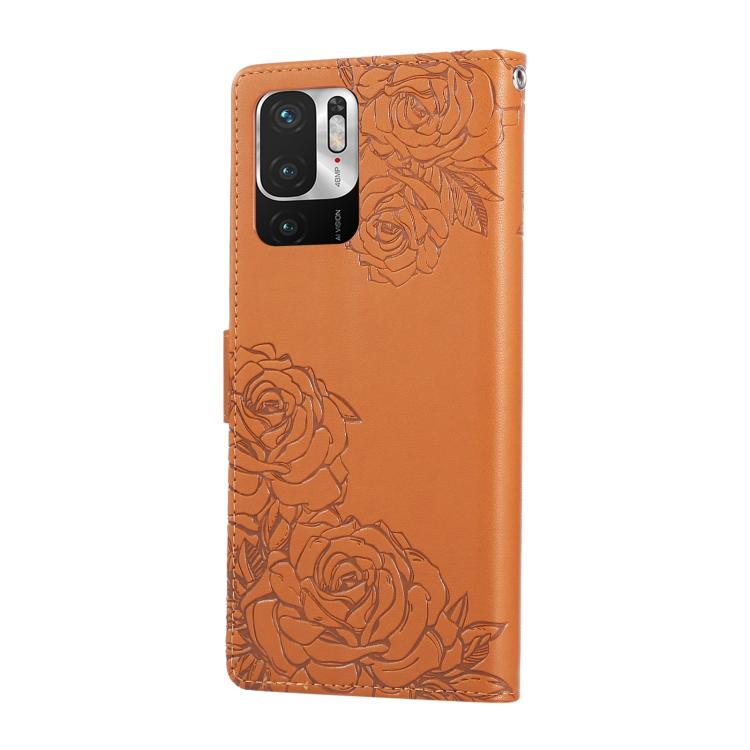 For Redmi Note 10 5G / Poco M3 Pro Rose Flower Embossed 3-Card Slots Leather Phone Case