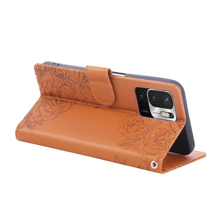 For Redmi Note 10 5G / Poco M3 Pro Rose Flower Embossed 3-Card Slots Leather Phone Case