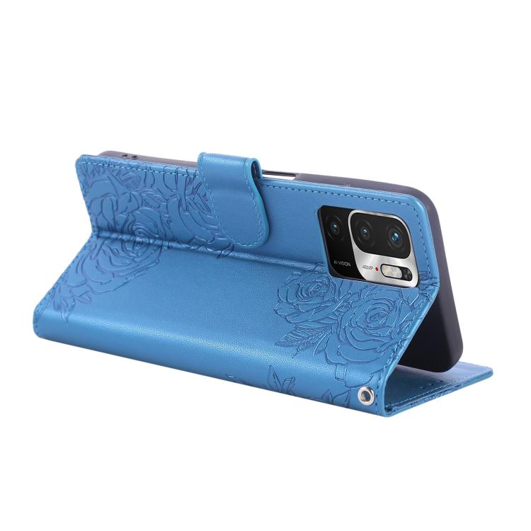 For Redmi Note 10 5G / Poco M3 Pro Rose Flower Embossed 3-Card Slots Leather Phone Case