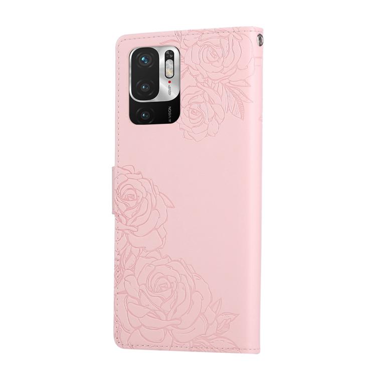 For Redmi Note 10 5G / Poco M3 Pro Rose Flower Embossed 3-Card Slots Leather Phone Case