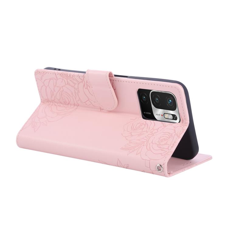 For Redmi Note 10 5G / Poco M3 Pro Rose Flower Embossed 3-Card Slots Leather Phone Case