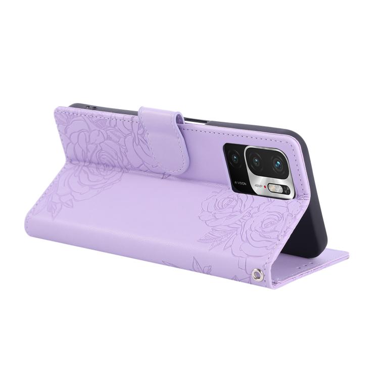For Redmi Note 10 5G / Poco M3 Pro Rose Flower Embossed 3-Card Slots Leather Phone Case