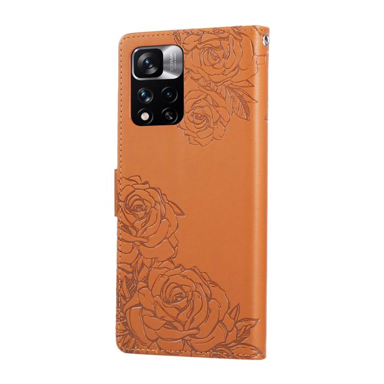 For Redmi Note 11 Pro+ Rose Flower Embossed 3-Card Slots Leather Phone Case