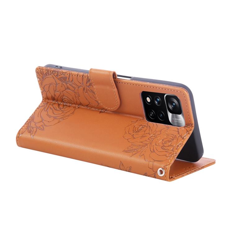 For Redmi Note 11 Pro+ Rose Flower Embossed 3-Card Slots Leather Phone Case