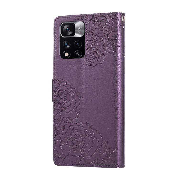 For Redmi Note 11 Pro+ Rose Flower Embossed 3-Card Slots Leather Phone Case