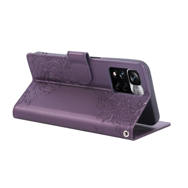 For Redmi Note 11 Pro+ Rose Flower Embossed 3-Card Slots Leather Phone Case