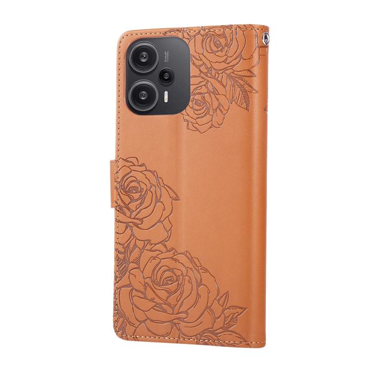 For Redmi Note 12 Turbo / Poco F5 Rose Flower Embossed 3-Card Slots Leather Phone Case