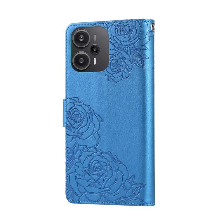 For Redmi Note 12 Turbo / Poco F5 Rose Flower Embossed 3-Card Slots Leather Phone Case
