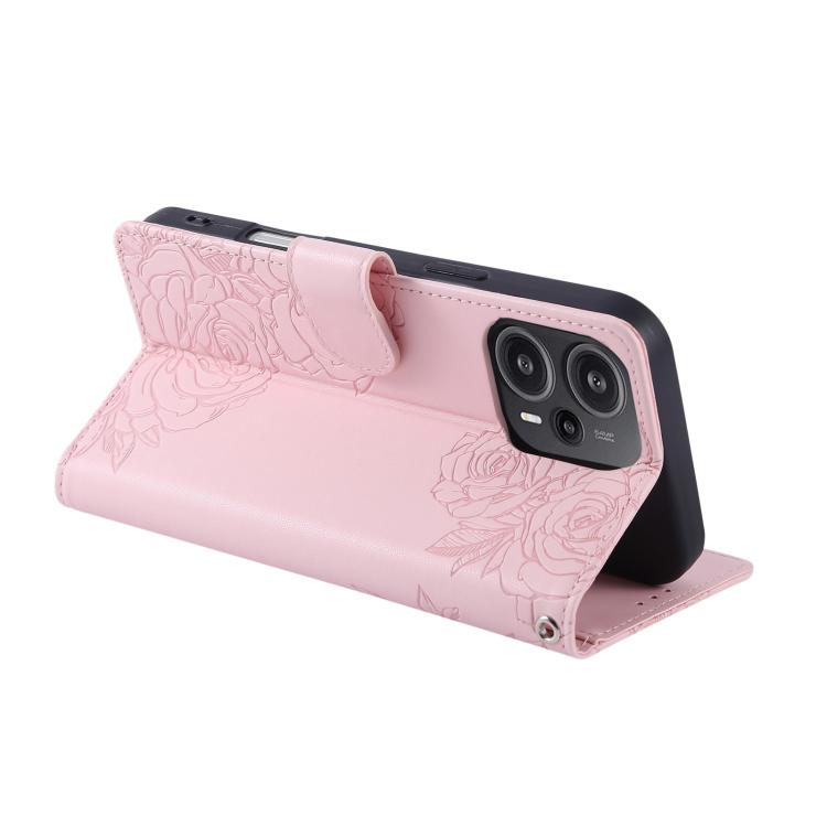 For Redmi Note 12 Turbo / Poco F5 Rose Flower Embossed 3-Card Slots Leather Phone Case