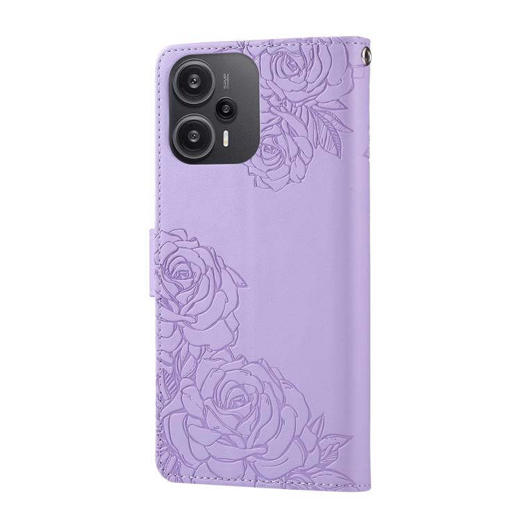 For Redmi Note 12 Turbo / Poco F5 Rose Flower Embossed 3-Card Slots Leather Phone Case