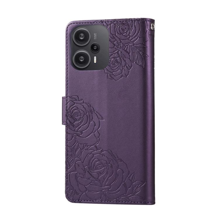 For Redmi Note 12 Turbo / Poco F5 Rose Flower Embossed 3-Card Slots Leather Phone Case
