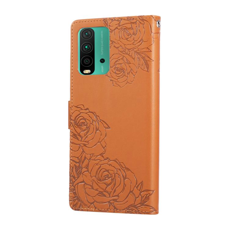 For Redmi 9T / Note 9 Power Rose Flower Embossed 3-Card Slots Leather Phone Case