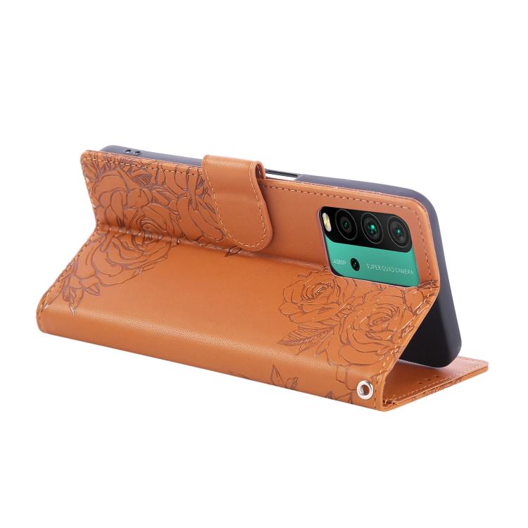 For Redmi 9T / Note 9 Power Rose Flower Embossed 3-Card Slots Leather Phone Case
