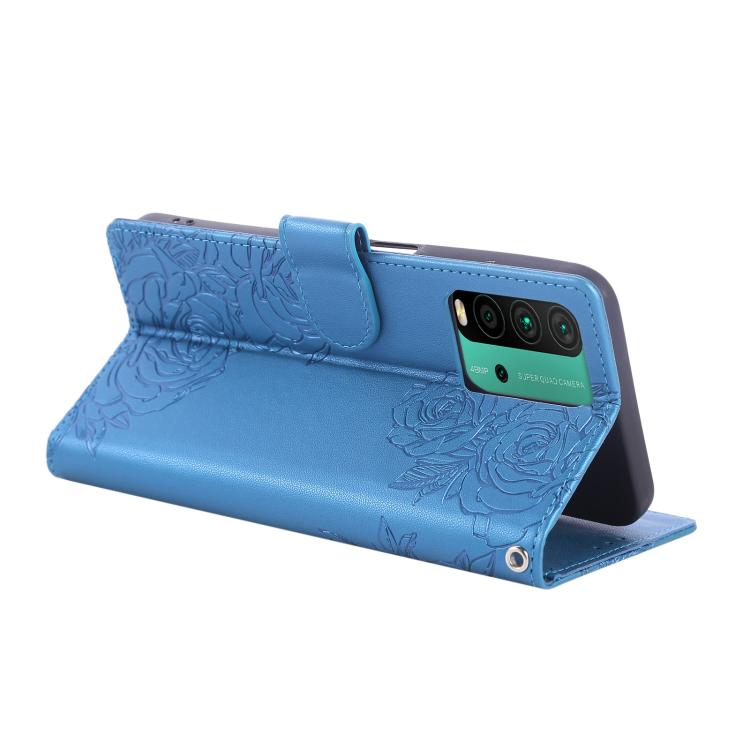 For Redmi 9T / Note 9 Power Rose Flower Embossed 3-Card Slots Leather Phone Case