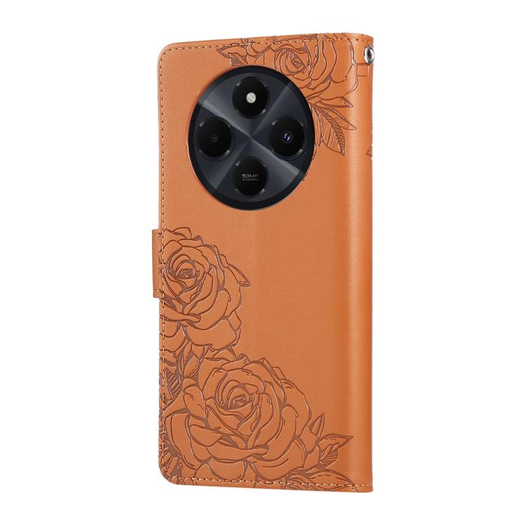For Redmi 14C 4G Rose Flower Embossed 3-Card Slots Leather Phone Case