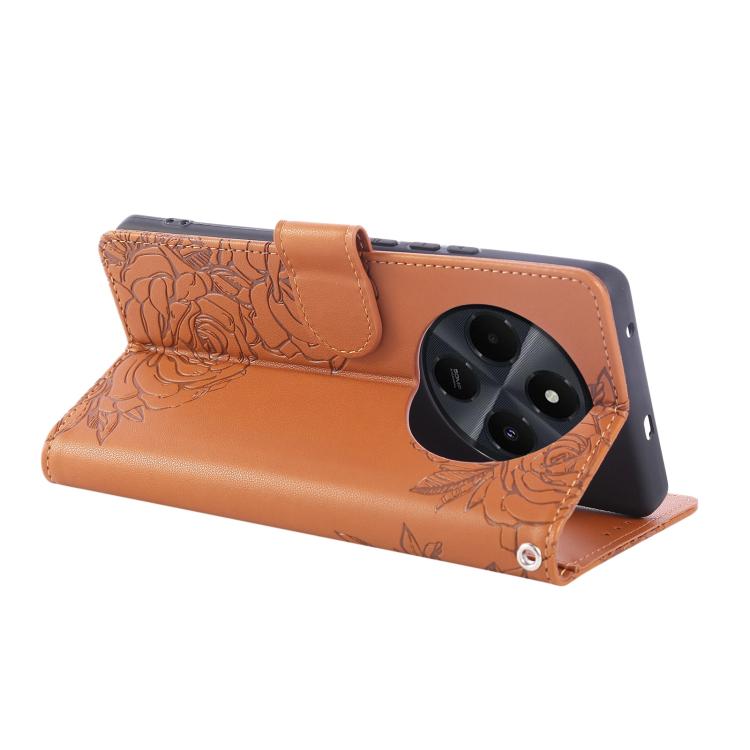 For Redmi 14C 4G Rose Flower Embossed 3-Card Slots Leather Phone Case
