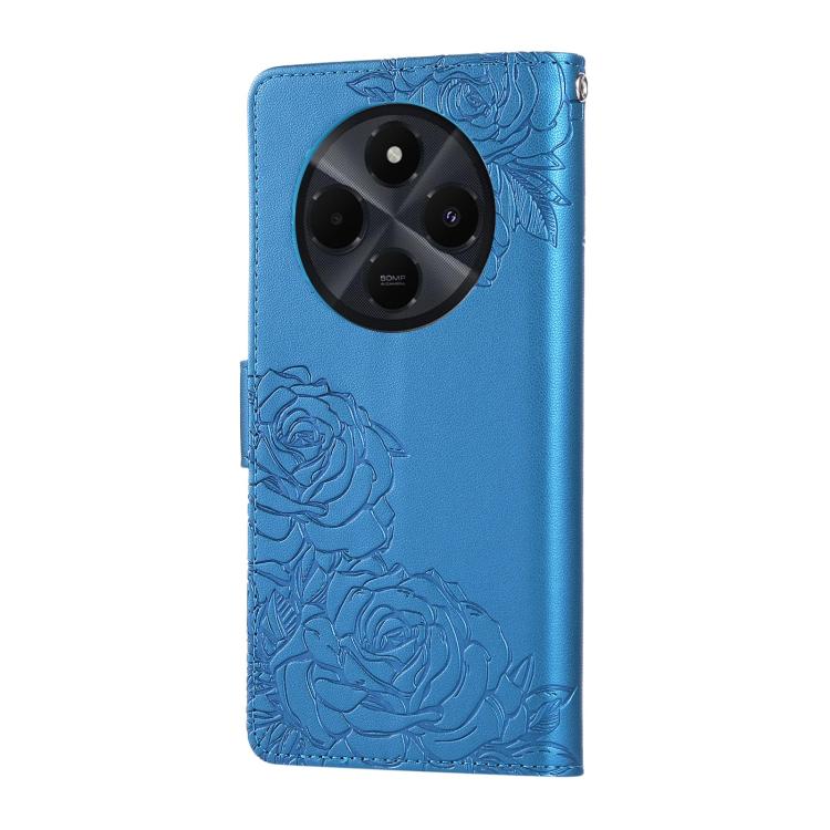 For Redmi 14C 4G Rose Flower Embossed 3-Card Slots Leather Phone Case