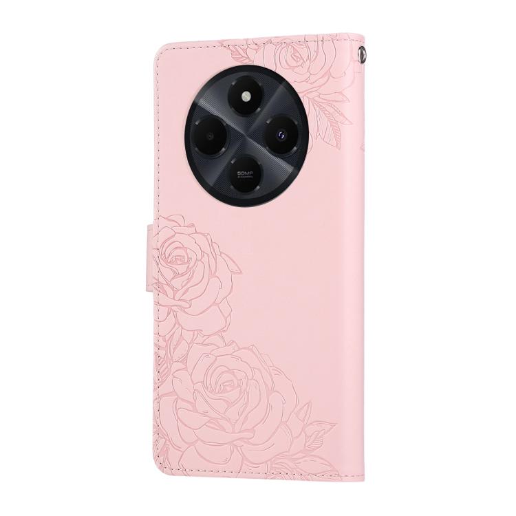 For Redmi 14C 4G Rose Flower Embossed 3-Card Slots Leather Phone Case