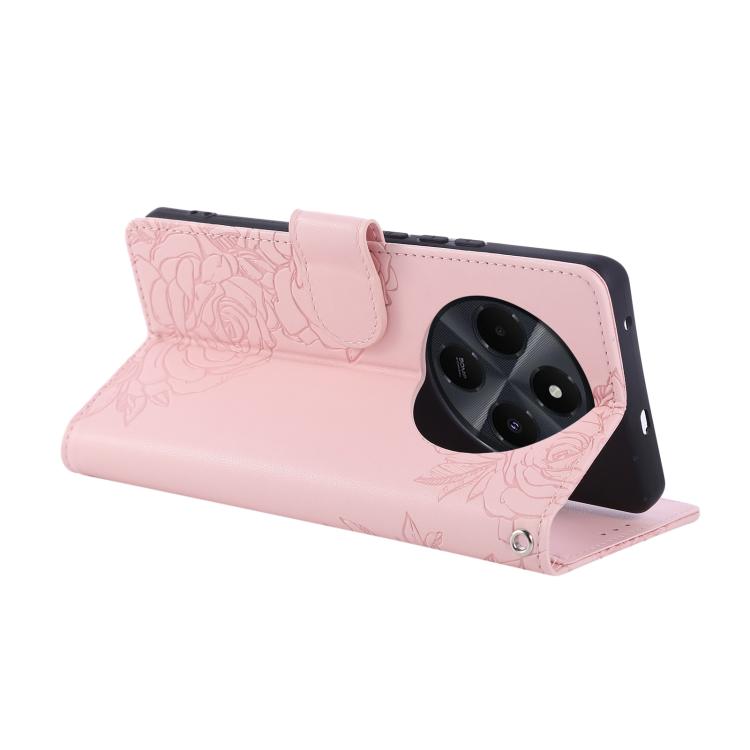 For Redmi 14C 4G Rose Flower Embossed 3-Card Slots Leather Phone Case