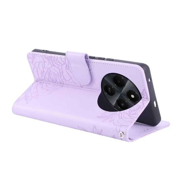 For Redmi 14C 4G Rose Flower Embossed 3-Card Slots Leather Phone Case