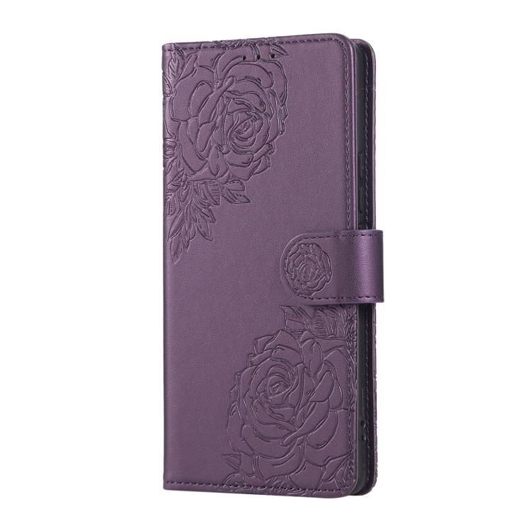 For Redmi 14C 4G Rose Flower Embossed 3-Card Slots Leather Phone Case