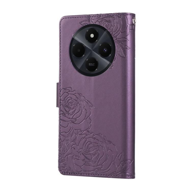 For Redmi 14C 4G Rose Flower Embossed 3-Card Slots Leather Phone Case