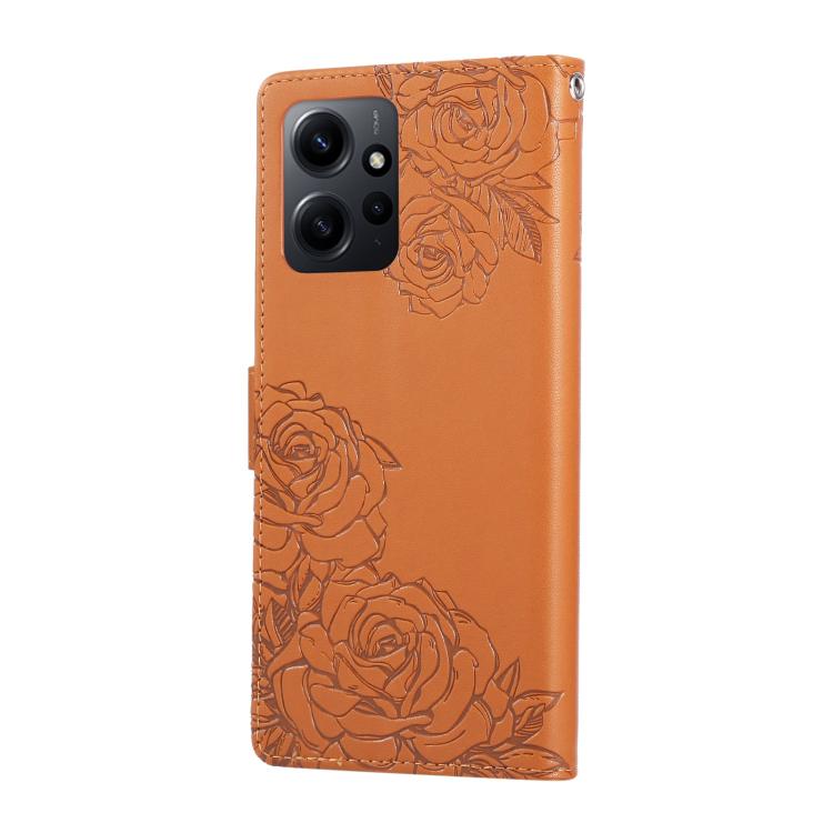 For Redmi Note 12 4G Global Rose Flower Embossed 3-Card Slots Leather Phone Case