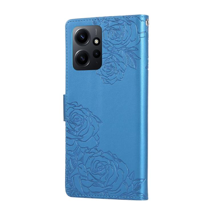 For Redmi Note 12 4G Global Rose Flower Embossed 3-Card Slots Leather Phone Case