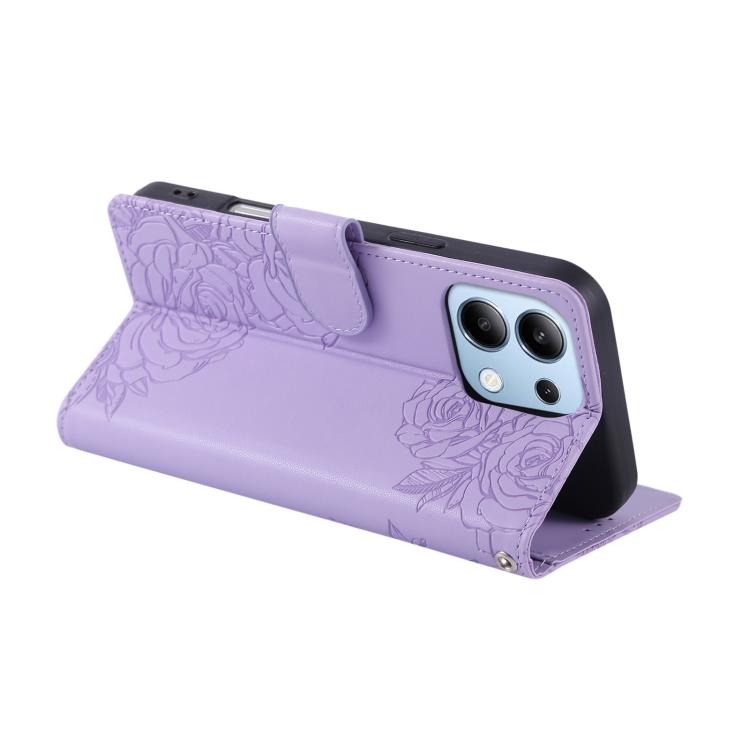 For Redmi Note 13 4G Global Rose Flower Embossed 3-Card Slots Leather Phone Case