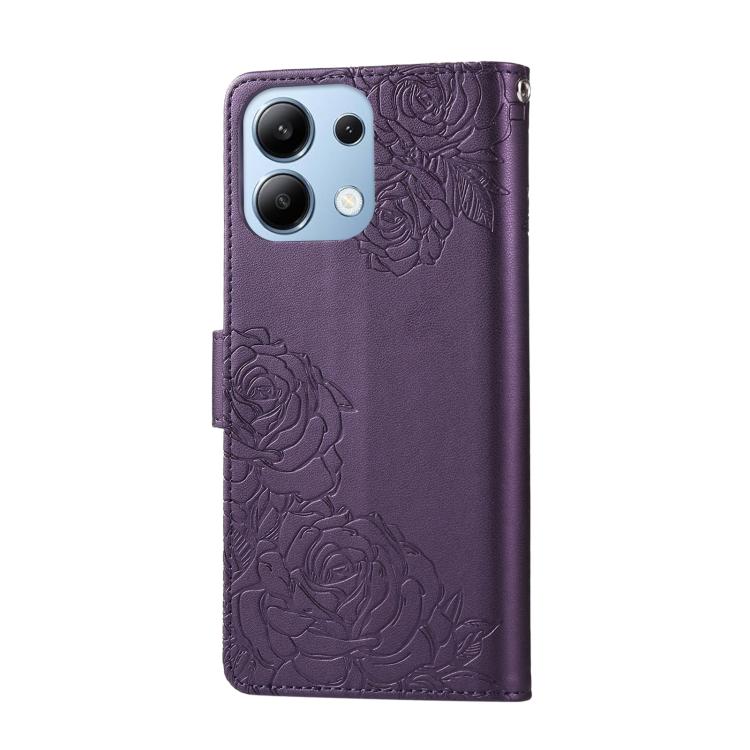 For Redmi Note 13 4G Global Rose Flower Embossed 3-Card Slots Leather Phone Case
