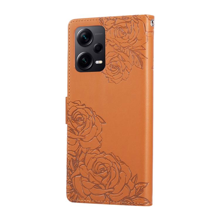For Redmi Note 12 Pro 5G Rose Flower Embossed 3-Card Slots Leather Phone Case