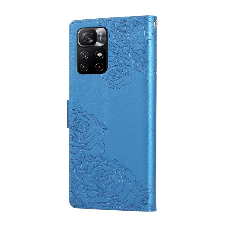 For Redmi Note 11S 5G / 11T 5G Global Rose Flower Embossed 3-Card Slots Leather Phone Case