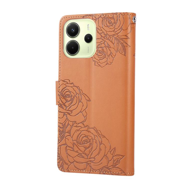 For Redmi Note 14 4G 164.84mm Rose Flower Embossed 3-Card Slots Leather Phone Case