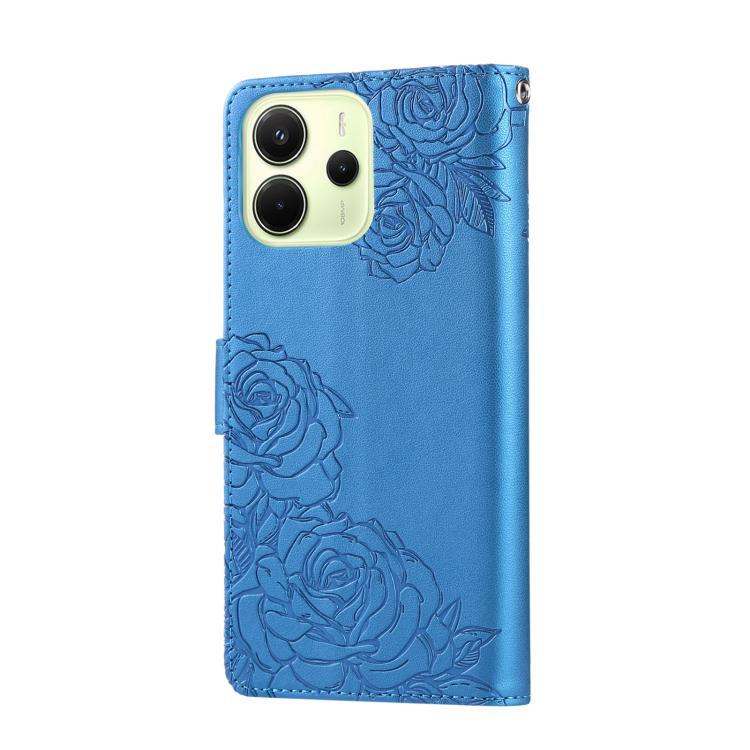 For Redmi Note 14 4G 164.84mm Rose Flower Embossed 3-Card Slots Leather Phone Case
