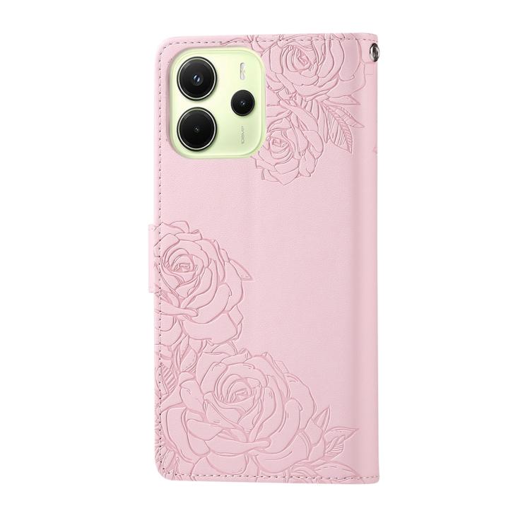 For Redmi Note 14 4G 164.84mm Rose Flower Embossed 3-Card Slots Leather Phone Case