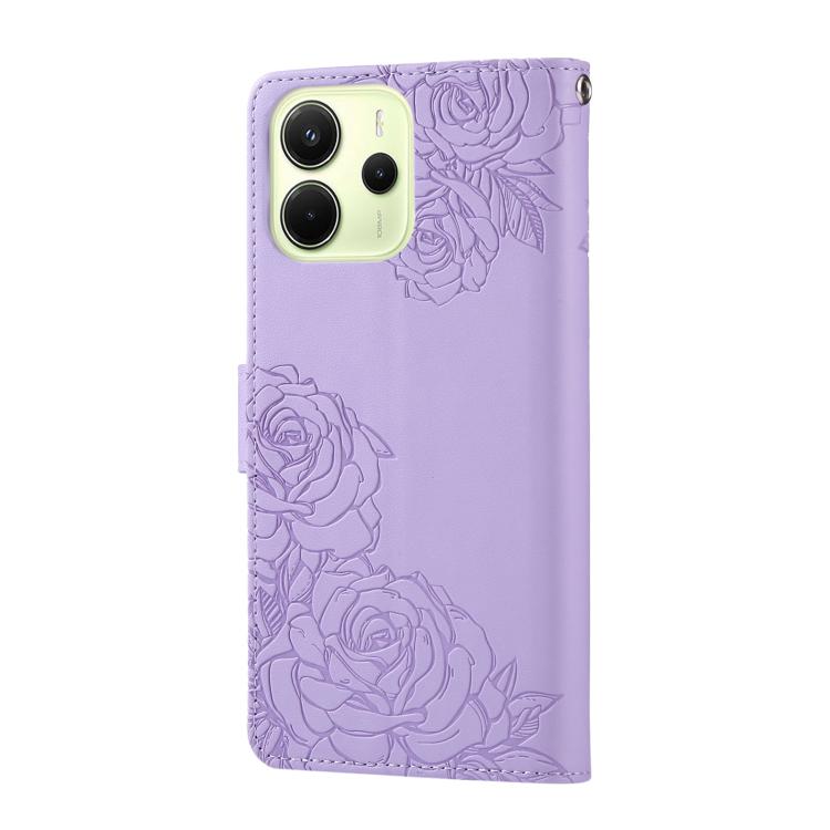 For Redmi Note 14 4G 164.84mm Rose Flower Embossed 3-Card Slots Leather Phone Case