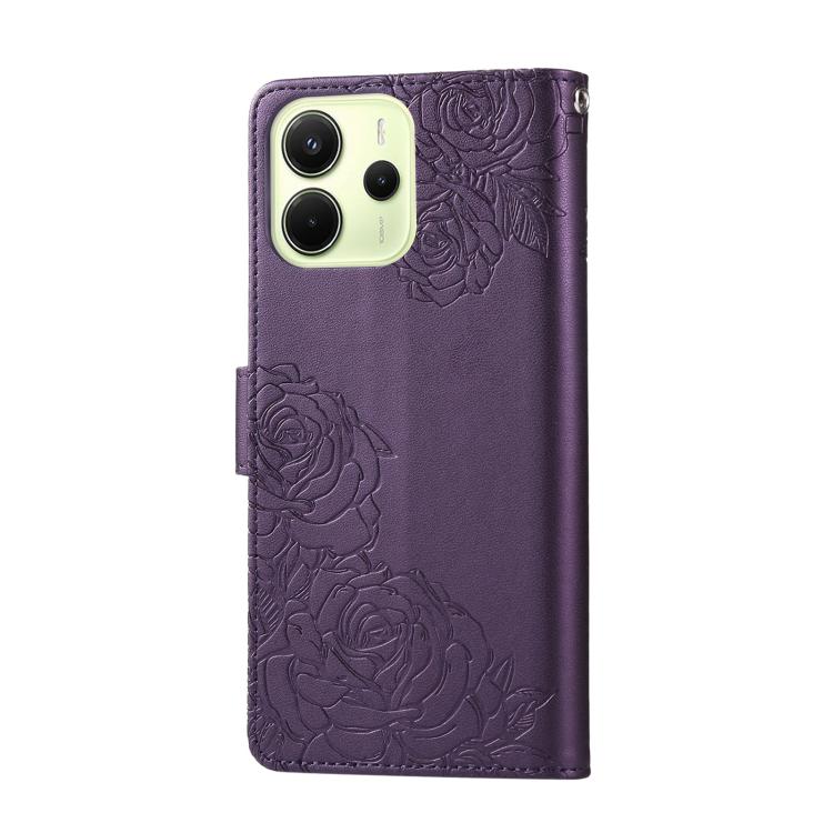 For Redmi Note 14 4G 164.84mm Rose Flower Embossed 3-Card Slots Leather Phone Case