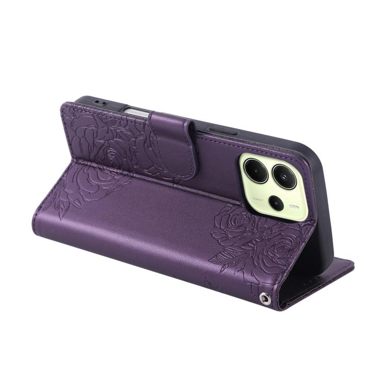 For Redmi Note 14 4G 164.84mm Rose Flower Embossed 3-Card Slots Leather Phone Case
