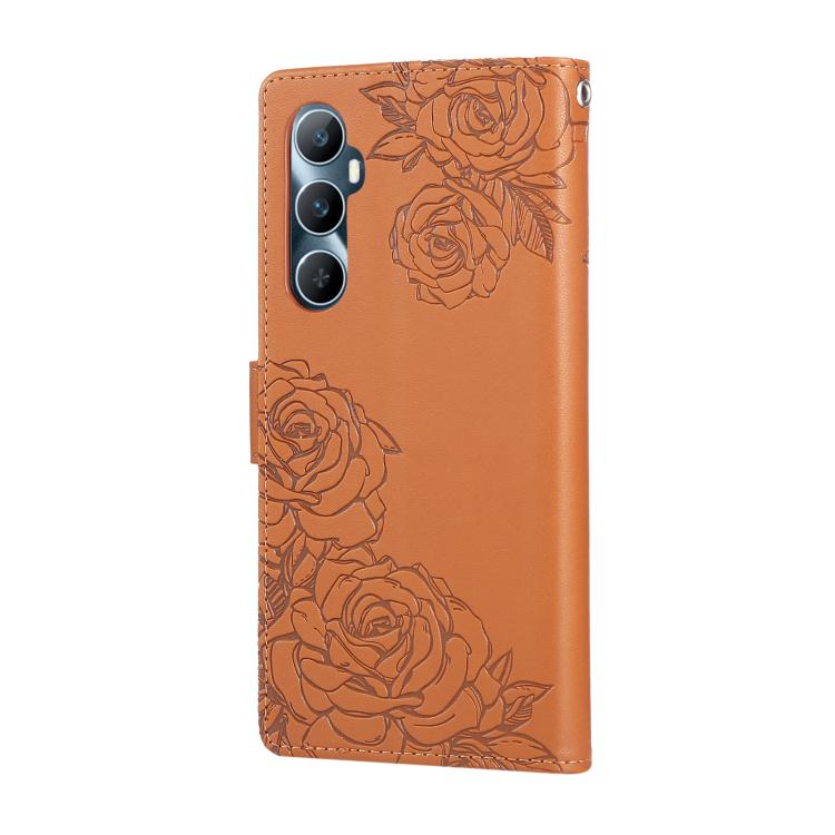 For Realme C65 4G Global Rose Flower Embossed 3-Card Slots Leather Phone Case