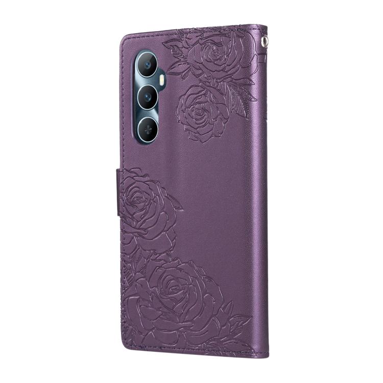 For Realme C65 4G Global Rose Flower Embossed 3-Card Slots Leather Phone Case