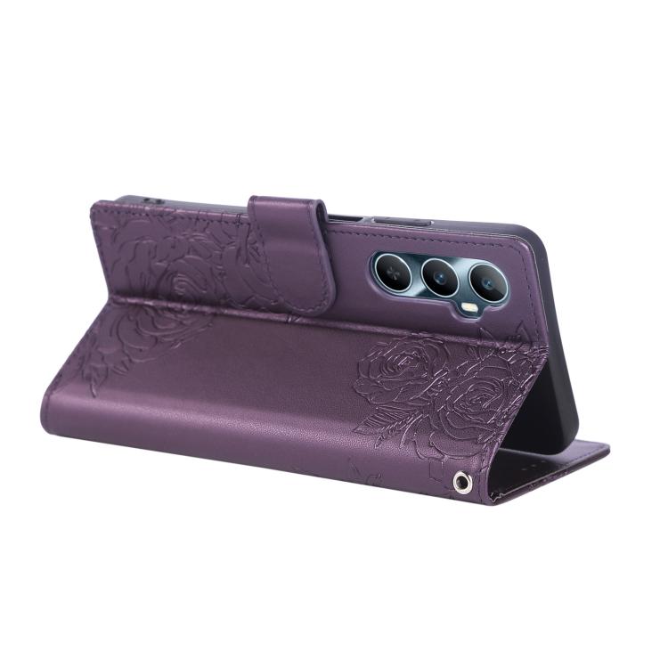 For Realme C65 4G Global Rose Flower Embossed 3-Card Slots Leather Phone Case