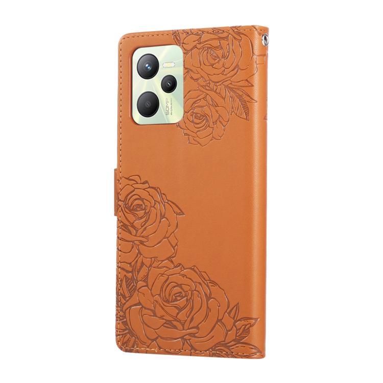 For Realme C35 4G Global Rose Flower Embossed 3-Card Slots Leather Phone Case
