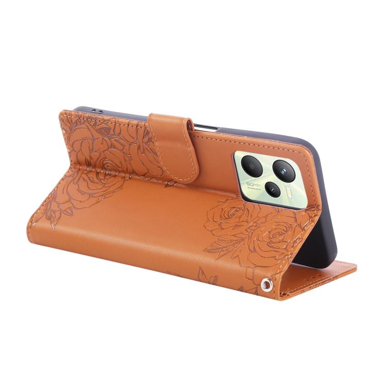 For Realme C35 4G Global Rose Flower Embossed 3-Card Slots Leather Phone Case